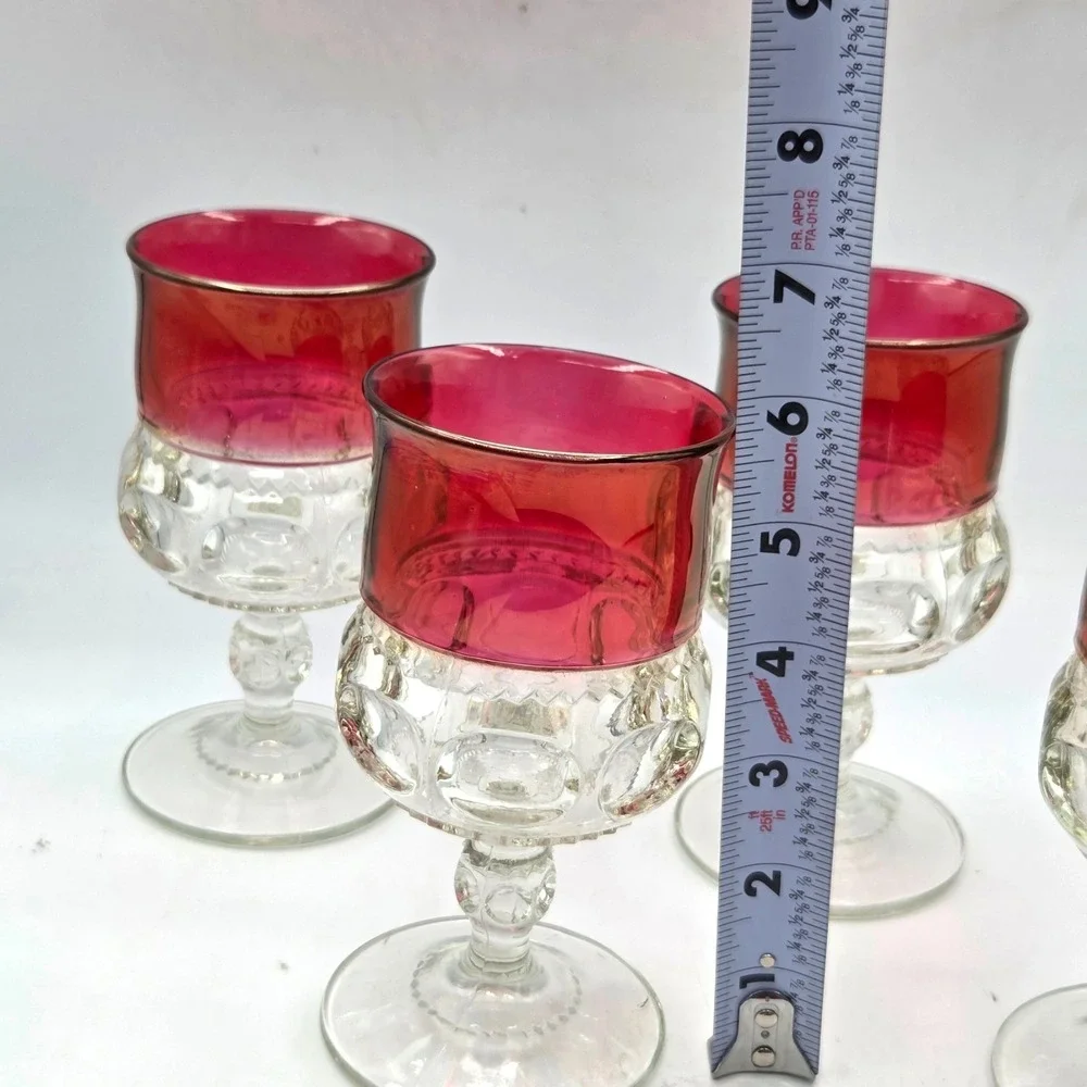 Lot of 4 Vintage THUMBPRINT KINGS CROWN Ruby‎ Flashed 5 1/2